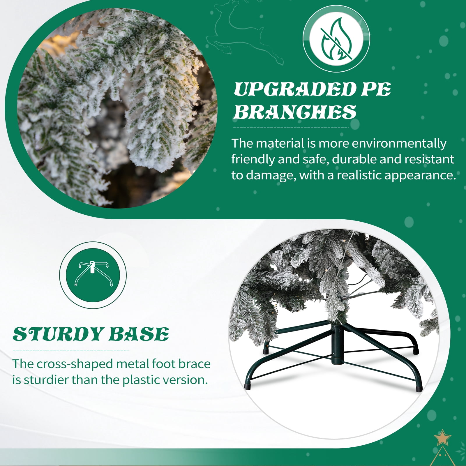 Astoutdoor 7 ft Pre-lit Snow Flocked Christmas Tree with 1100 Branch Tips and 400 Lights, Snow Flocked Green