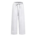 thumbnail image 6 of frariair Straight Leg Pants for Womens Daily Elastic Waist Pockets Solid Color Casual Loose Long Trousers White, 6 of 7