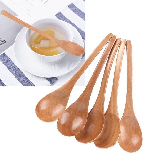 5Pcs Wooden Spoons Honey Wooden Soup Spoons Behangroller Teaspoon With Long Handle For Eating Mixing Stirring Cooking