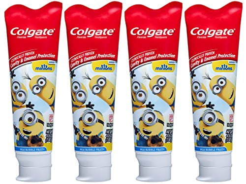 Colgate Kids Toothpaste with Anticavity Fluoride Featuring Minions, Mild Bubble Fruit Gel - 4.6 ounces (4 Pack)