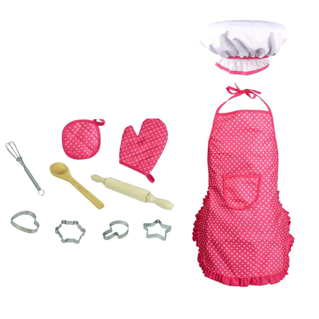 Developmental Pretend Play Toy Apron Glove Kitchen Cooking Utensil Pink 11x 