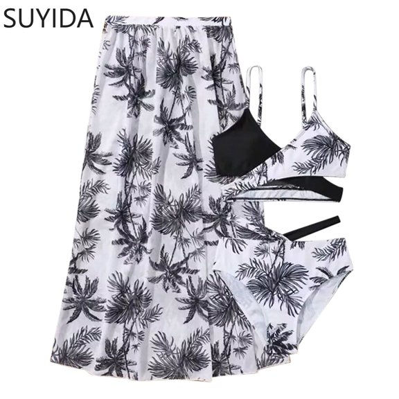 Girls Swimsuits Size 10-12 Cutout Bikini Set Adjustable Straps Girls Swimwear Tankini 3-Piece Cute Pattern Print Bathing Suit