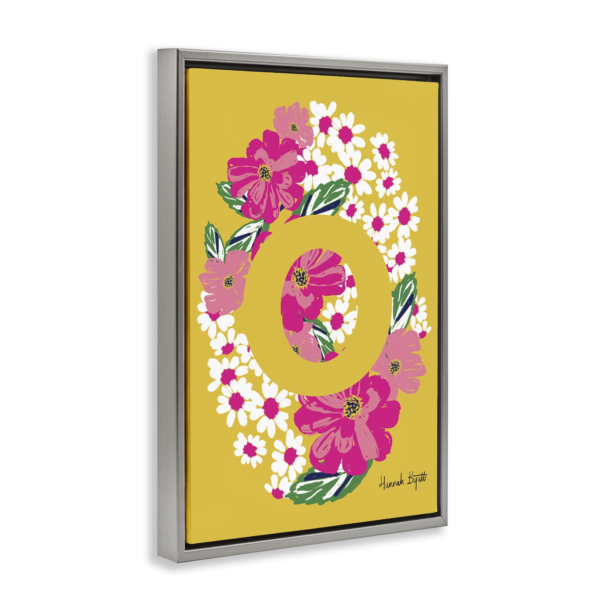 Stupell Industries Floral Bloom Letter O Botanical & Floral Painting Gray Floater Framed Art Print Wall Art, 17 x 25