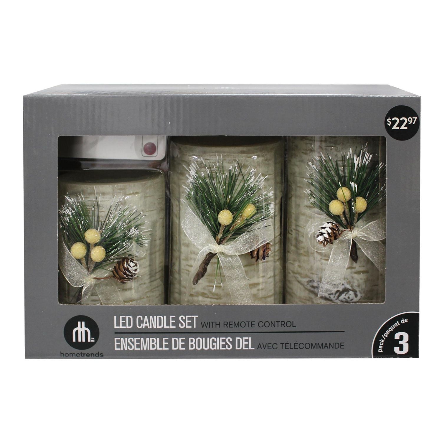 Hometrends Birch Foliage LED Pillar Candle Set with Remote Control