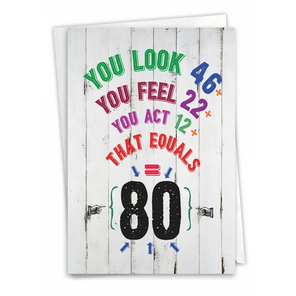 1 Funny Birthday Card with Envelope - Age Equation Milestones 80 C9012MBG