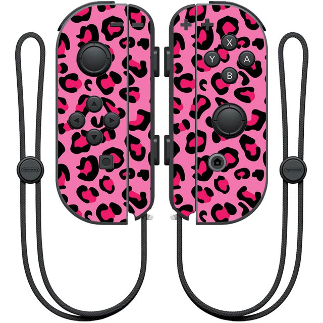 Skin MightySkins compatible con el mando Joy-Con de Nintendo, funda protectora con pegatinas, diseño de leopardo rosa