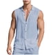 thumbnail image 2 of Camiseta sin mangas con cuello vuelto para hombre, de lino, de color liso, informal, sin mangas, con botones y bolsillos, de poliéster, para verano, 2 of 9