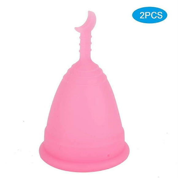 2Pcs Silicone Women Menstrual Cup Female Hygiene Cup Menstruation Period SuppliesMoon Shaped Pink L