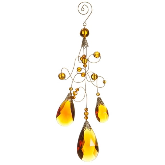 Allstate 9.75" Faceted Beaded Teardrop Scrolling Christmas Ornament - Amber/Gold