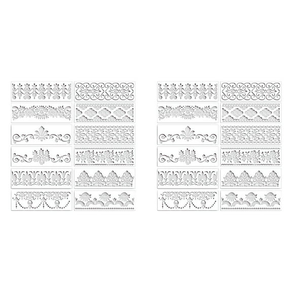 24Pcs Flower Border Stencils Mandala Stencils Reusable Cut Painting Templates for DIY Craft Stencils, 12 X 3.9 Inch
