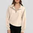 thumbnail image 3 of Womens Casual Long Sleeve Drawstring Sweatshirt Pullover Tops Loose Oversized Clothes, V-Neck Zipper Design Fall Winter Fashion for Comfortable and Stylish Wear,Beige,M, 3 of 7