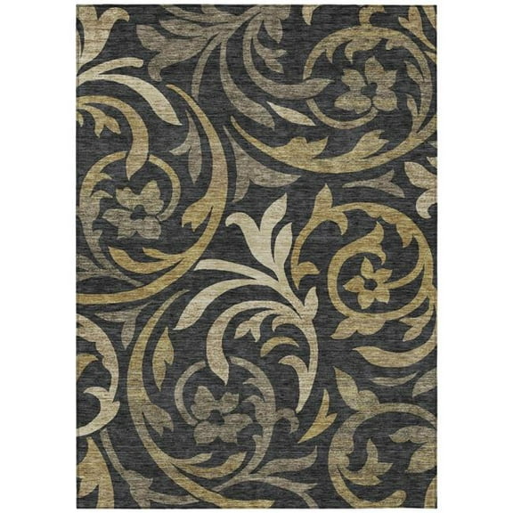 HomeRoots 585760 3 x 5 ft. Floral Washable Indoor & Outdoor Rectangle Area Rug, Black, Taupe & Gold