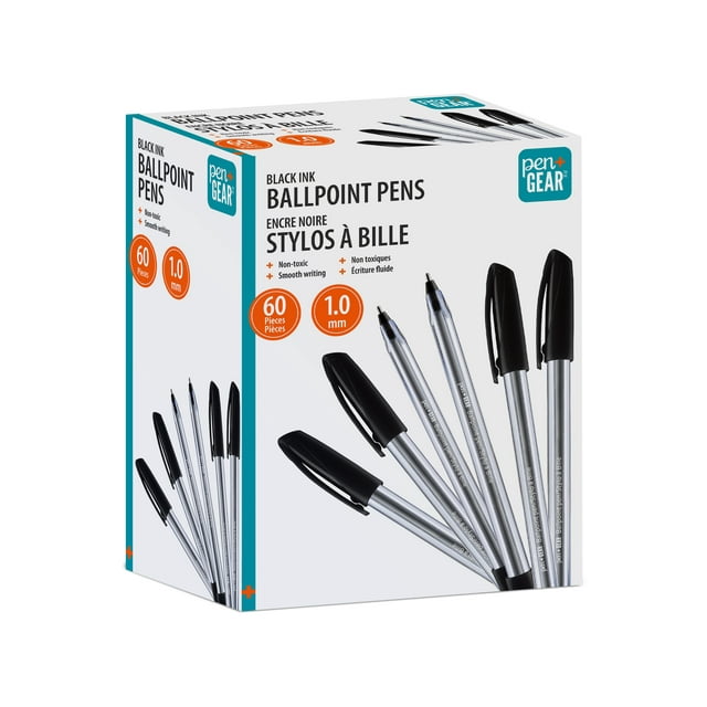 Pen+Gear Stick Ballpoint Pens, 1.0mm, Black Ink, 60 Count