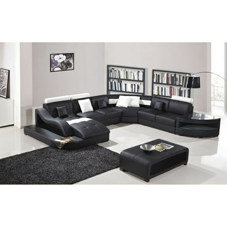 Black And White Modern Contemporary Real Leather Sectional Living Room Set With Chaise Lounge Storage Shelves Coffee Table Black And White Modern Contemporary Real Leather Sectional Living Room Set With Chaise Lounge Storage Shelves Coffee Table