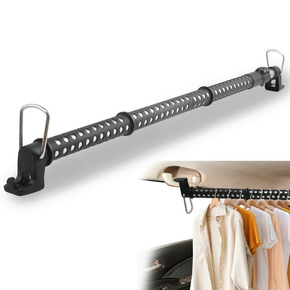 Car Clothes Hanger Bar, 33" to 54" Telescopic Clothes Rod for Car Travel Road Travelers Made of Stainless Steels Heavy Duty Car Bar Sturdy Rubber Grips and Rings
