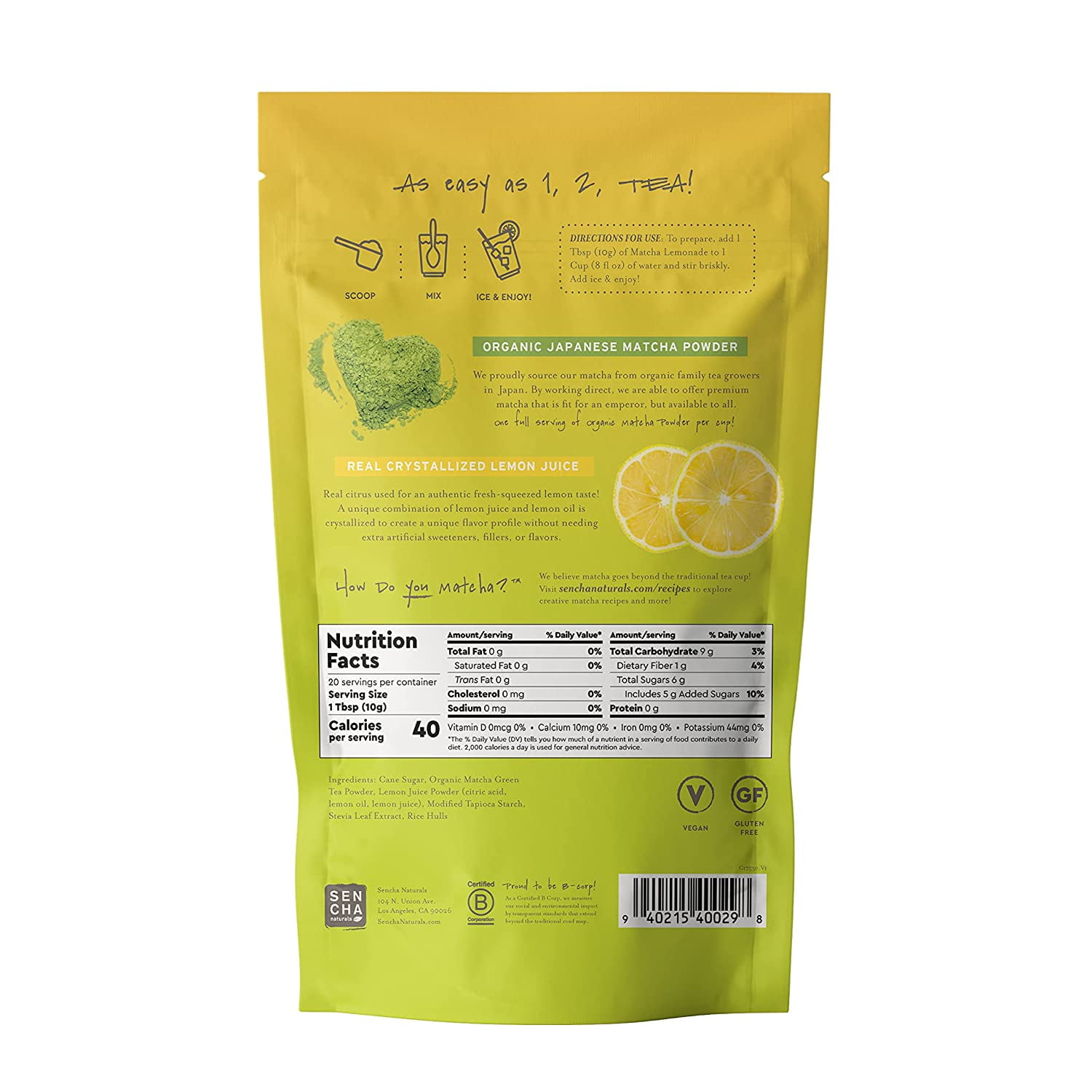 Sencha Naturals Matcha Lemonade Tea Mix, Japanese Green Tea