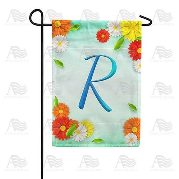 America Forever Summer Floral Monogram Garden Flag Letter R 12.5 x 18 inches Cosmos Yellow Red White Spring Flower Double Sided Vertical Outdoor Yard Lawn Decorative Seasonal Summertime Garden Flag