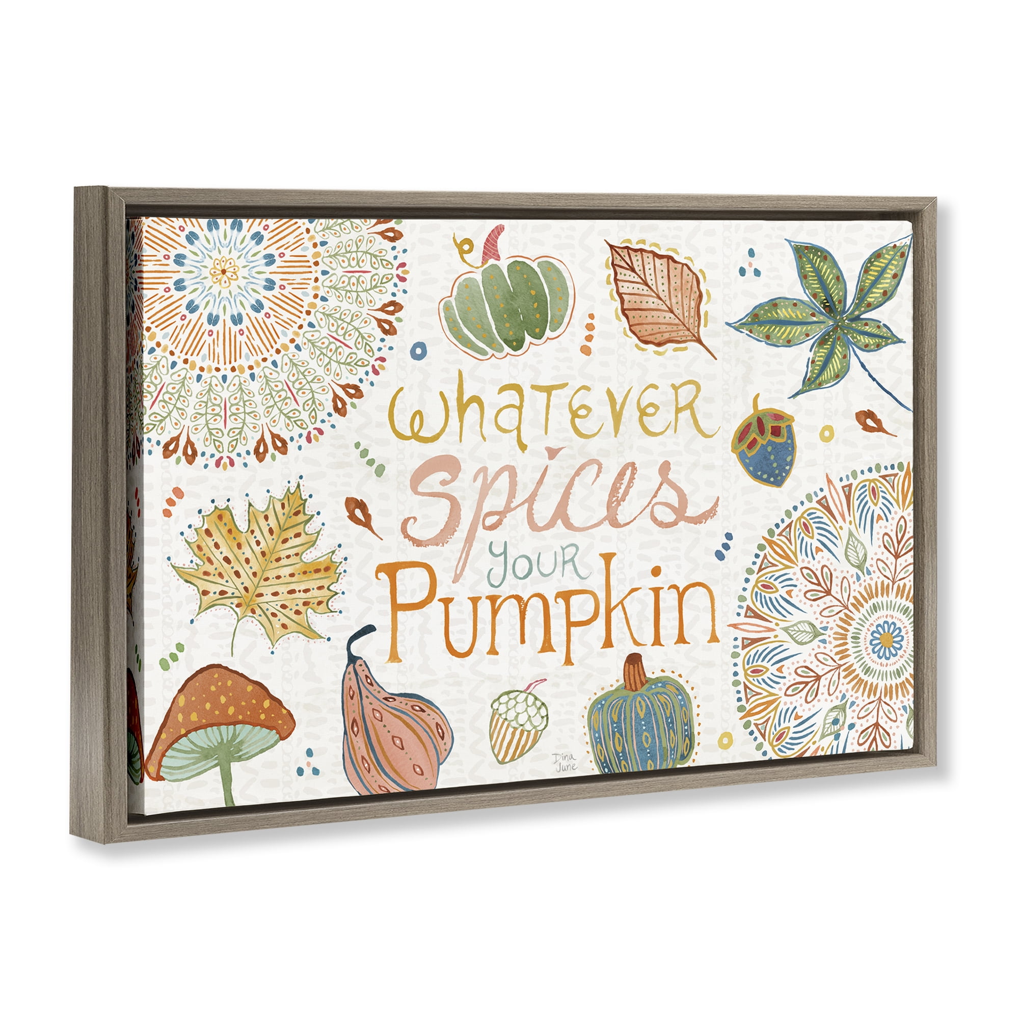 Stupell Industries Whatever Spices Your Pumpkin Holiday Painting Brown Floater Framed Canvas Art Prints Wall Art, 31 x 21
