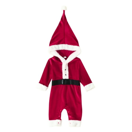 

Peyakidsaa Baby Boy Girl Christmas Romper Hooded Velvet Party Outfit Christmas Jumpsuit Playsuit