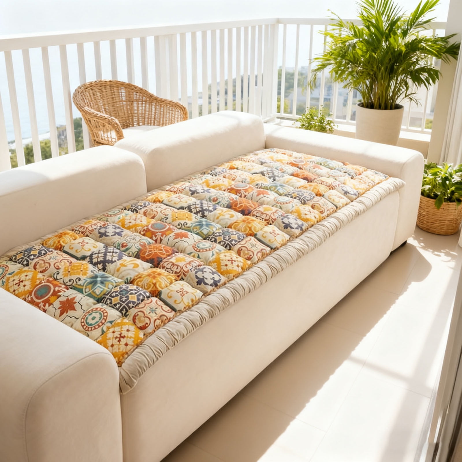 Bohemian Patchwork Quilted Sofa Cover Spring Boho Floral Pattern Couch Cover with Edge Pet Friendly Sofa Slipcovers Dog Cushion Blanket Pad Bed Mat Furniture Protector for Living Room(A,70.87 Inch)