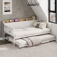 thumbnail image 2 of QinaQin Daybed individual con cama nido y luz LED, base metálica con cabecera tapizada y estación de carga para sala, recámara o cuarto de visitas, 2 of 9
