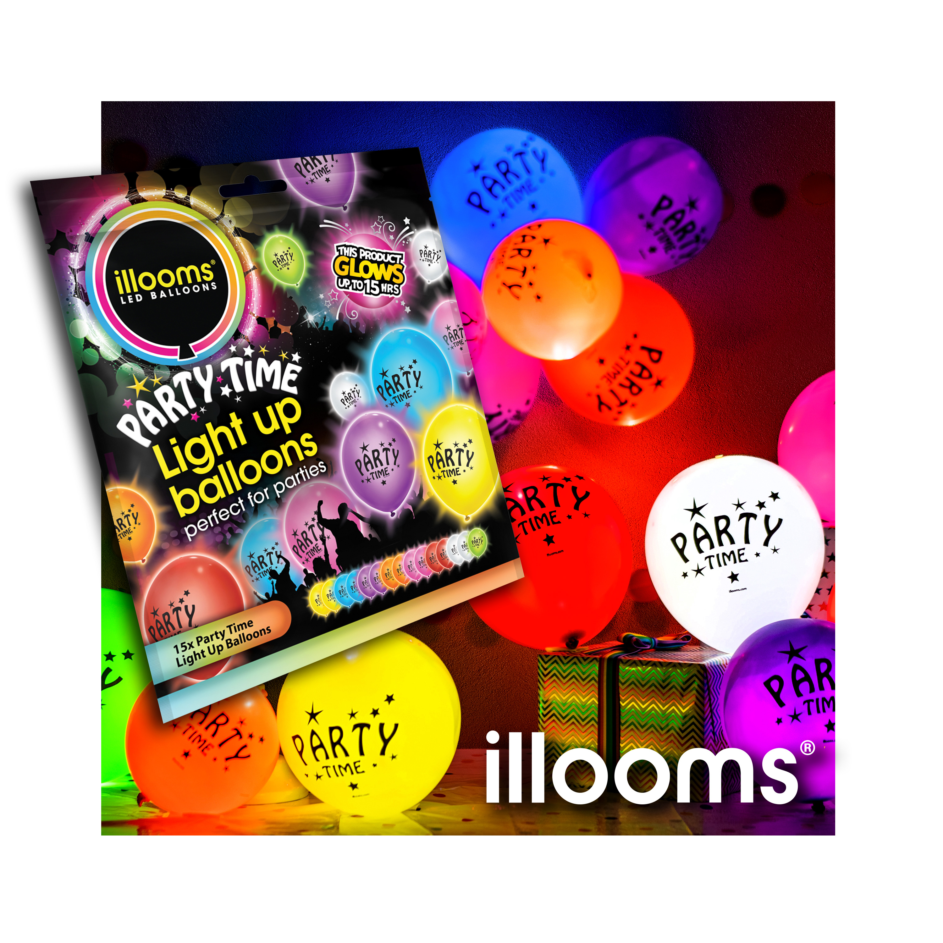 illooms LED Light-Up Latex Balloons, 15-Pack Assorted Colors