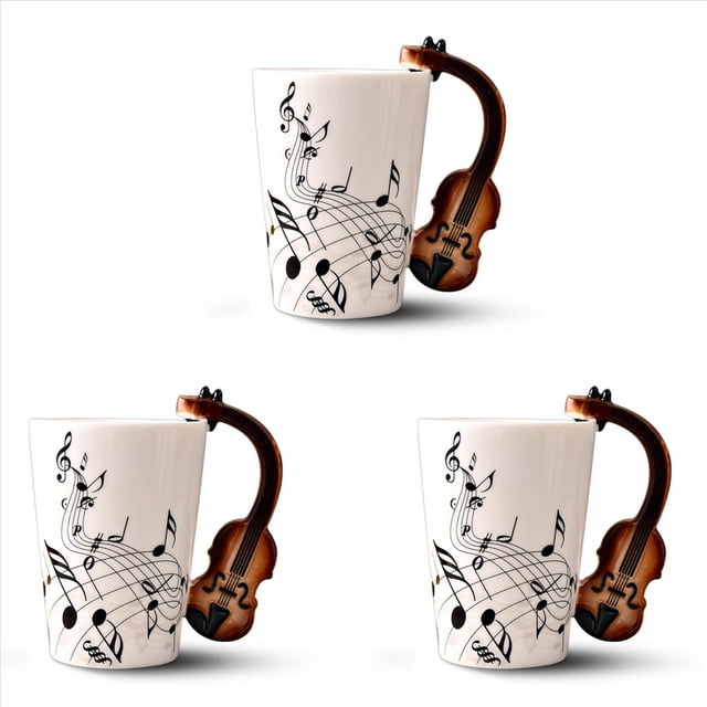 3X de Ceramica del Manejar de Violin de la Novedad Creativa Espectro Libre de Te de Leche Cafetaza de la Personalidad Regalo Instrumento Musical Unico