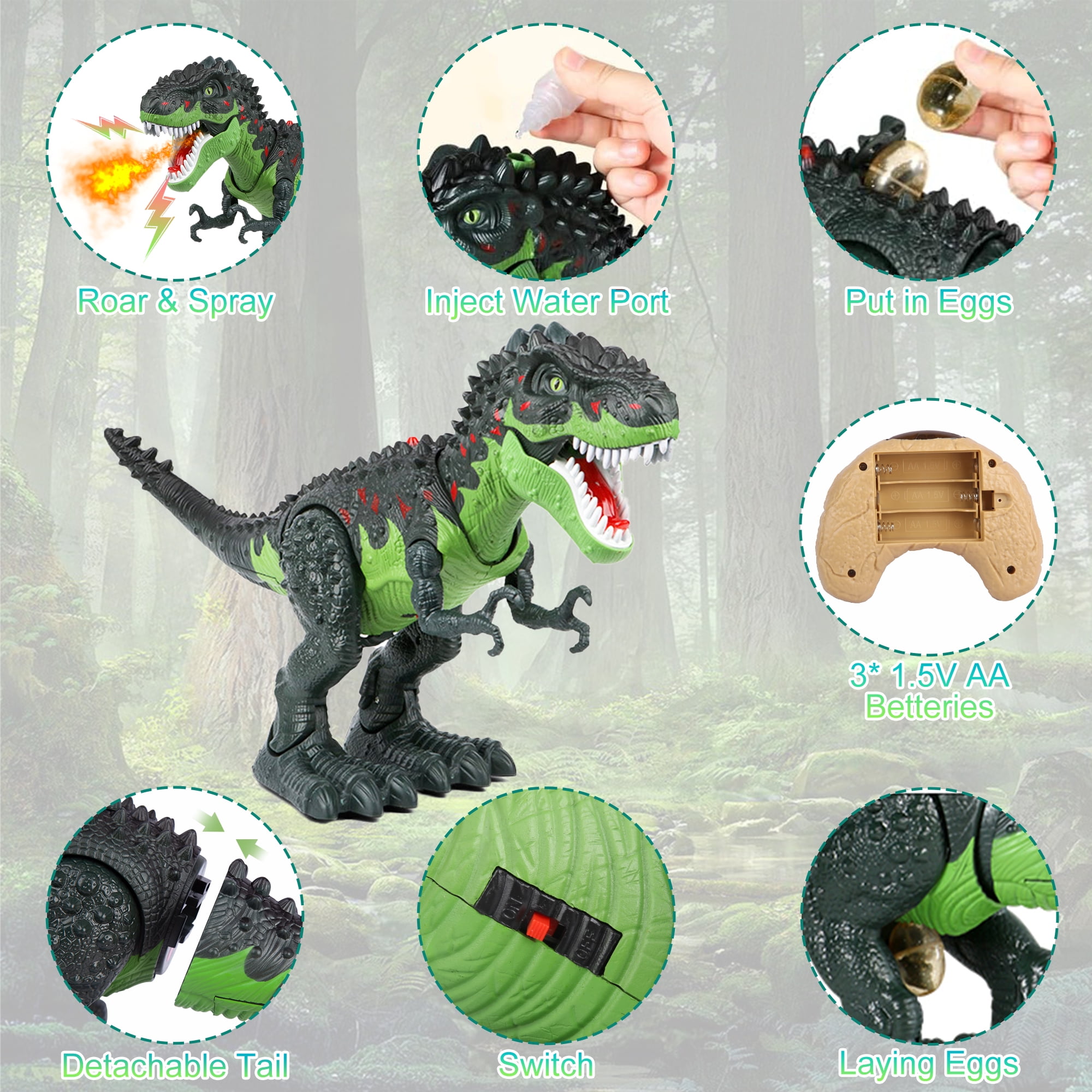 UUGEE Remote Control Dinosaur Toys for Boys Kids, 2.4G RC Dinosaur T-Rex Robot with Spray Light Sound, Walking Dinosaur Laying Eggs Boy Toys Age 3 4 5 6 7 8+ Year Old Christmas Birthday Gifts