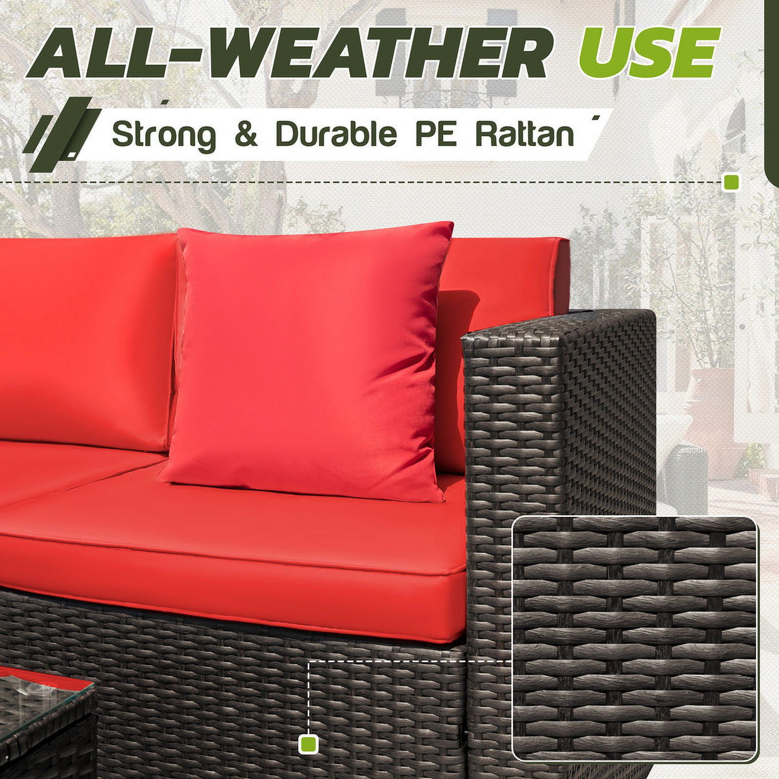 Homall 5 Pieces Outdoor Sectional Sofa with Tea Table, Red