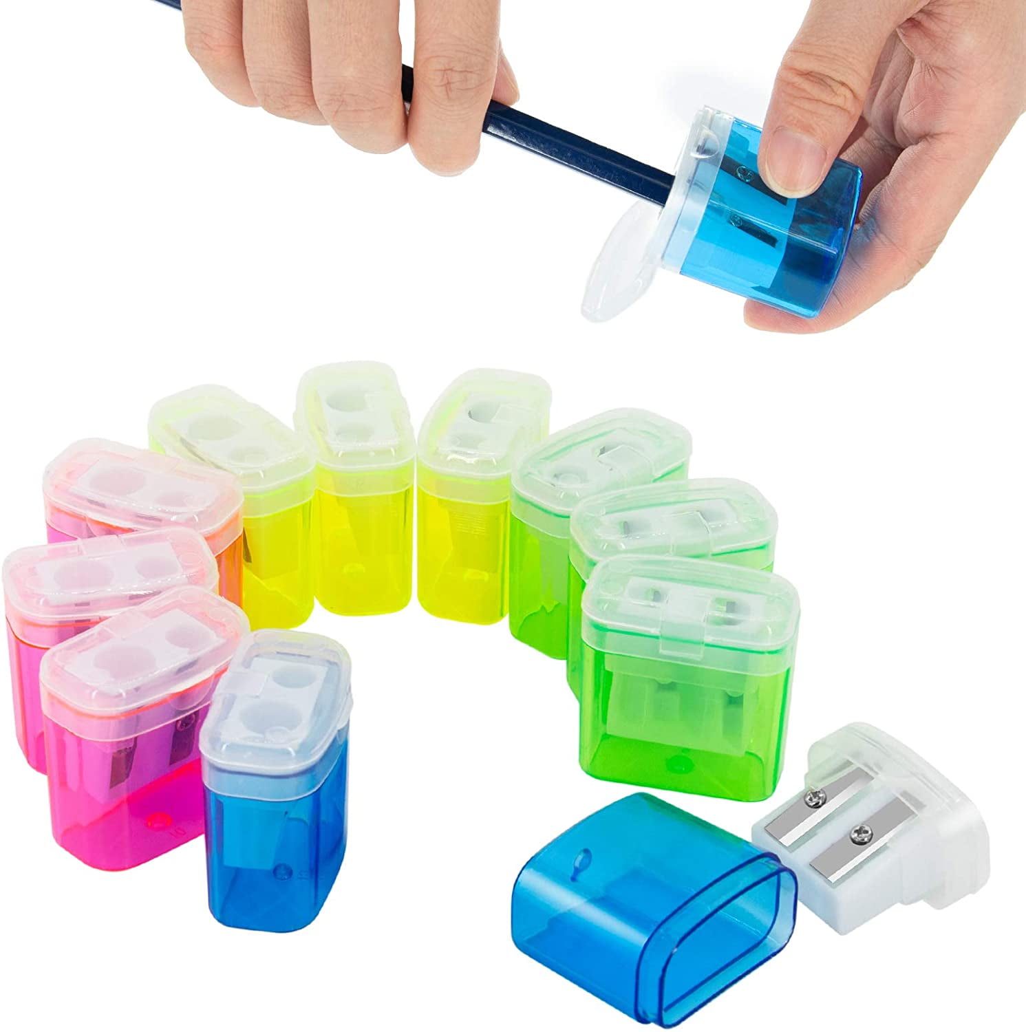 12 Pack 2 Holes Small Manual Pencil Sharpener With Lid,For Kids,School