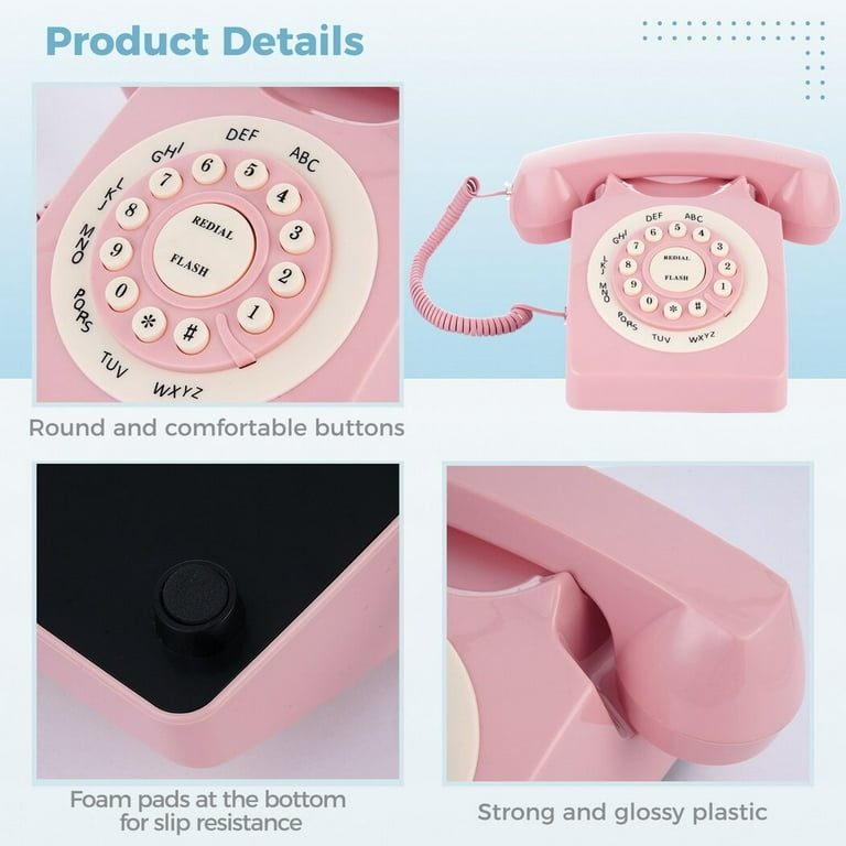 Vintage Retro Telephone - Corded Landline Desk Phone With UK & US Wires