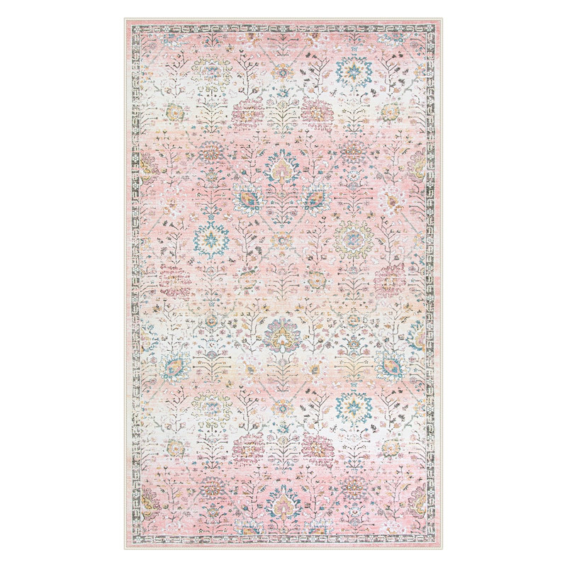 Wonnitar 3'x5' Light Pink Boho Rug, Machine Washable Area Rugs 3x5ft Dorm Rugs for College Students Girls, Soft Floral Small Nursery Pastel Rug Pink Carpet for Bedroom Kids Room