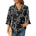 thumbnail image 3 of Xuemjiao T Shirts for Women Women's 3/4 Sleeve Blouses Tops V Neck Casual Dressy Double Mesh Loose Fit Tunic Shirts Women Blouses Casual Womens Tops Blusa Mujer (Black2,XXL), 3 of 5