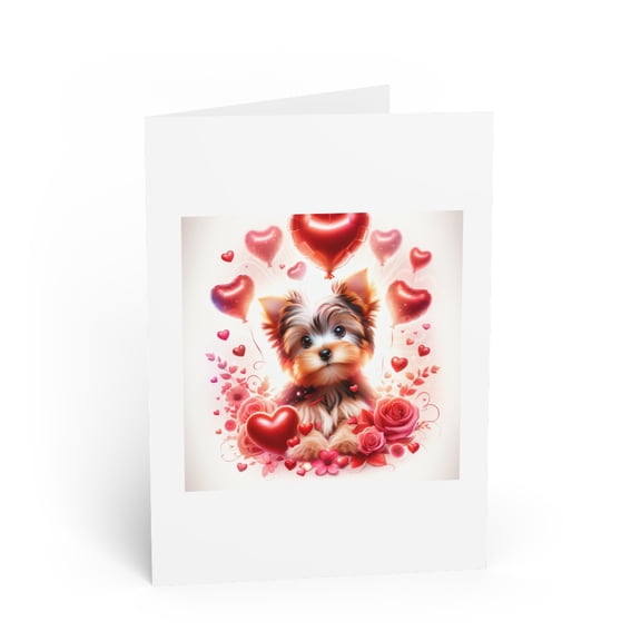 DistinctInk Greeting Card / Note Card - Valentine's Day Yorkshire Terrier Puppy - PACK of 10