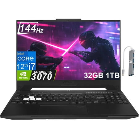 ASUS TUF Dash F15 Gaming Laptop (15.6" 144Hz, Geforce RTX 3070 8GB (Beat RTX 4060), 32GB DDR5 RAM, 1TB PCle SSD, Intel 12th Gen i7-12650H), Thunderbolt 4, Backlit KB, IST Hub, Win 11 Home, Black