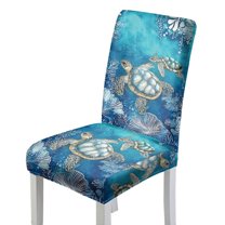 Xoenoiee Turtle Water Plants Print Chair Covers for Dining Room, Stretch Jacquard Dining Chair Covers, Removable Parsons Chair Slipcover, Washable Chair Protector for Hotel Restaurant, 1 Pack