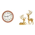 thumbnail image 1 of Reloj de pared con pájaro cantor, escultura de ciervo, estatua de pareja de ciervos, decoración del hogar con material de resina y PP, adecuado para s, 1 of 8