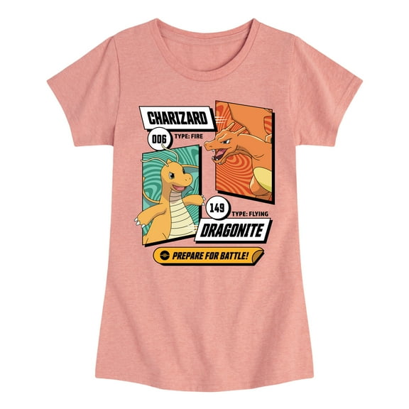 Pokémon - Dragonite Charizard Prepare For Battle - Youth Girls Short Sleeve Graphic T-Shirt