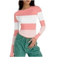 thumbnail image 5 of aidice Shirts for Women Casual Crewneck Long Sleeve Slim Fitting Striped Color Block Fall Tee Shirts, 5 of 5