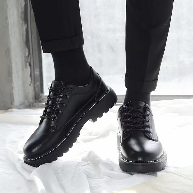 Zapatos de cuero para hombre, transpirables, estilo británico, ropa formal de negocios, botas Martin de caña baja a la moda, suela gruesa, zapatos casuales de cuero para hombre