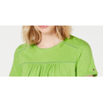 thumbnail image 2 of TOMMY HILFIGER Womens Green Eyelet Short Sleeve Jewel Neck Top Plus Size: XL, 2 of 4