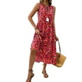 thumbnail image 3 of Women'S Maxi Dress Summer Sleeveless Bohemian Floral V Neck Tie Front Fringe Flowy Long Dress Vacation Beach Sundress Black & Red XL, 3 of 8