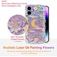 thumbnail image 2 of Case iPhone 16 Pro Max, Colorful Retro Oil Painting Printed Flower Laser Glossy Pattern Cute Curly Wave Edge Exquisite Phone Cover Stylish Durable TPU Protective Case Girl Women-Green,Purple White, 2 of 5