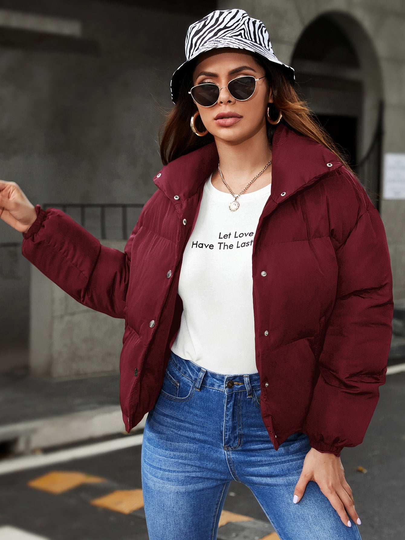 Snap Button Up Puffer Coat 32209S112112 