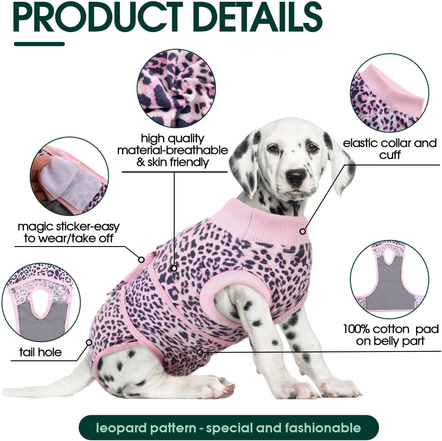 Kuoser Dog Surgical Recovery Suit, Recovery Suit for Female Male Dogs after Surgery, Pink, L