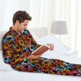 thumbnail image 4 of Mens Pajamas Set, Colorful Daisies Flowers A Button Down Long Sleeve Loungewear Sleepwear Pjs sets for Men, 4 of 5