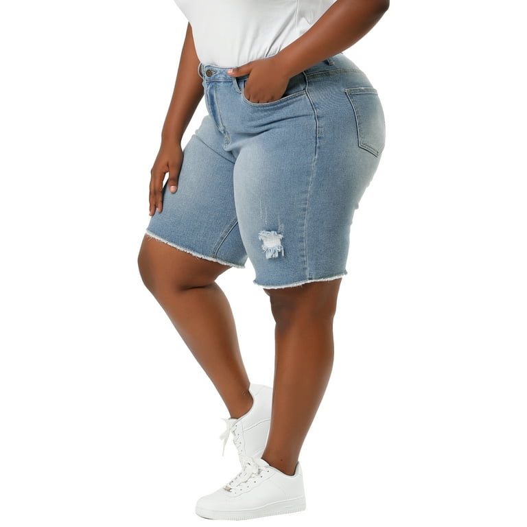 Plus size frayed denim shorts hotsell