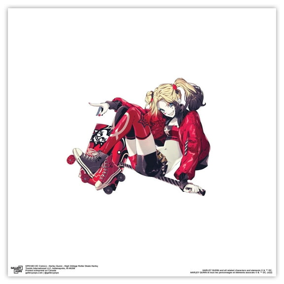 Gallery Pops DC Comics Harley Quinn - High Voltage Roller Skate Harley Wall Art, Unframed Version, 12" x 12"