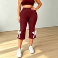 thumbnail image 6 of Cagogo Women Plus Size Capri Leggings High Waisted Yoga Capri Pants Solid Casual Active Capri Pants Regular Fit Workout Beach Cropped Lounge Trousers, Wine 5XL, 6 of 8