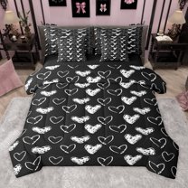 Manfei Valentine's Day 7 Pieces Bedding Comforter Set for Women Female Men,Black White Love Heart Print Full Bedding Set Lightweight,Graffiti Splash Fitted Sheet Flat Sheet